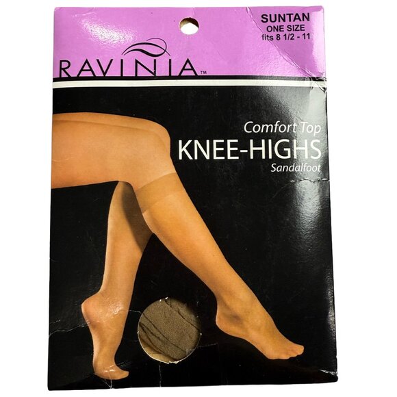 Ravinia Women’s Hosiery 2 Knee-Highs Black, Suntan 1 Pantyhose Suntan Queen Plus - Picture 3 of 7
